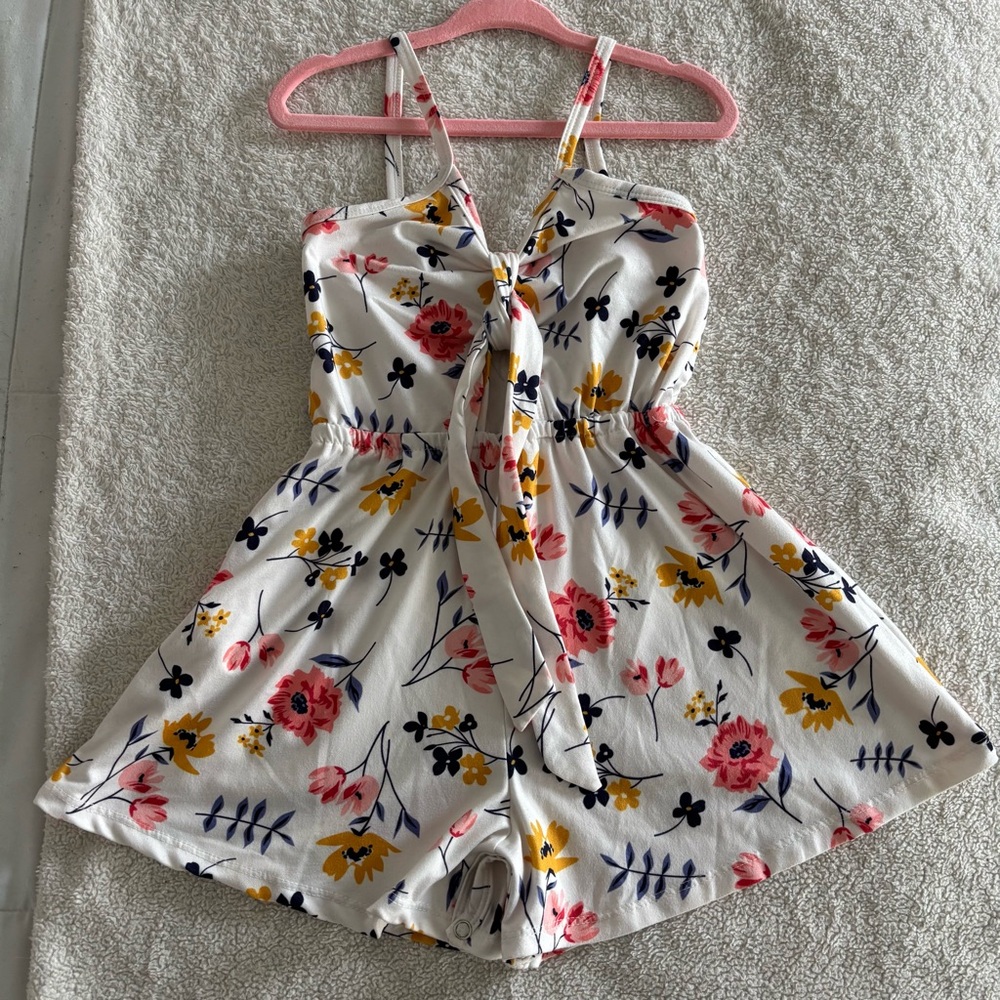 Floral Kids Casual Romper - White with Pink and Yellow